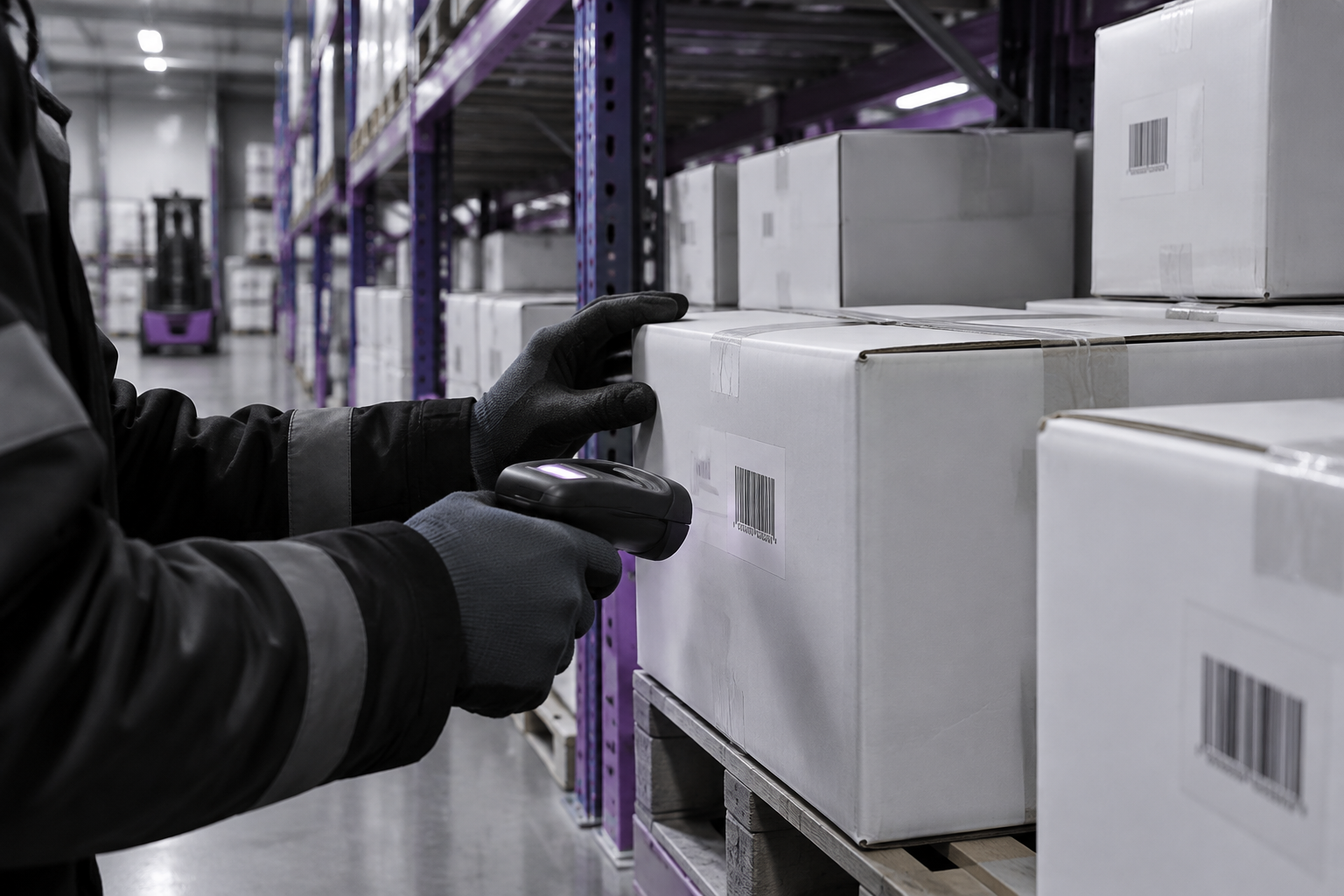 Conferência de caixas no centro de distribuição da Bojen